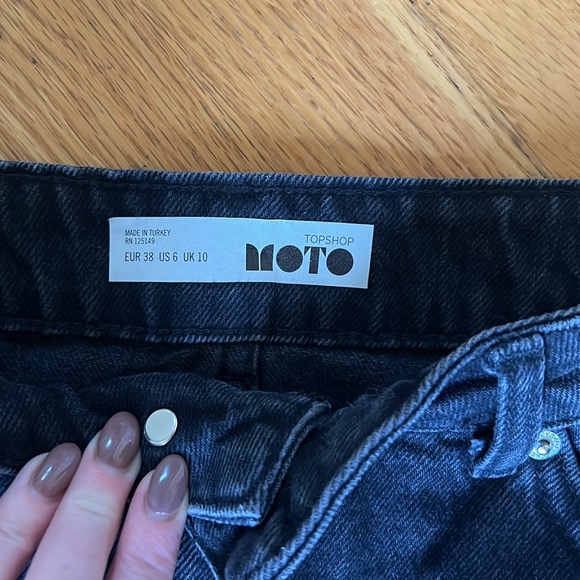 Topshop Moto Rainbow Metallic Glitter Stripe Trim Black Denim Mini Skirt - Picture 4 of 5